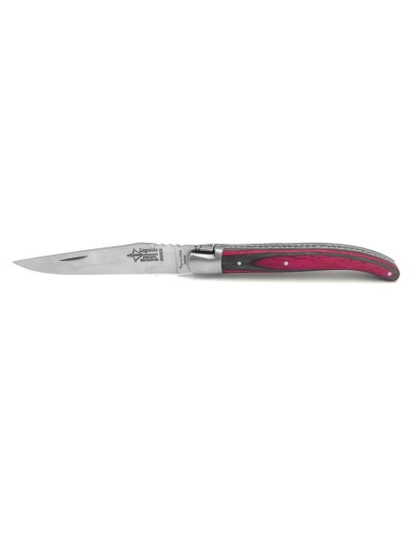 Laguiole pliant au féminin, manche en bouleau lamellé fuchsia de 11 cm, finition mat