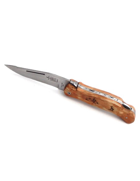 Laguiole folding knife Cubic Grande Nature, olive wood handle, mountain motif, matt finish