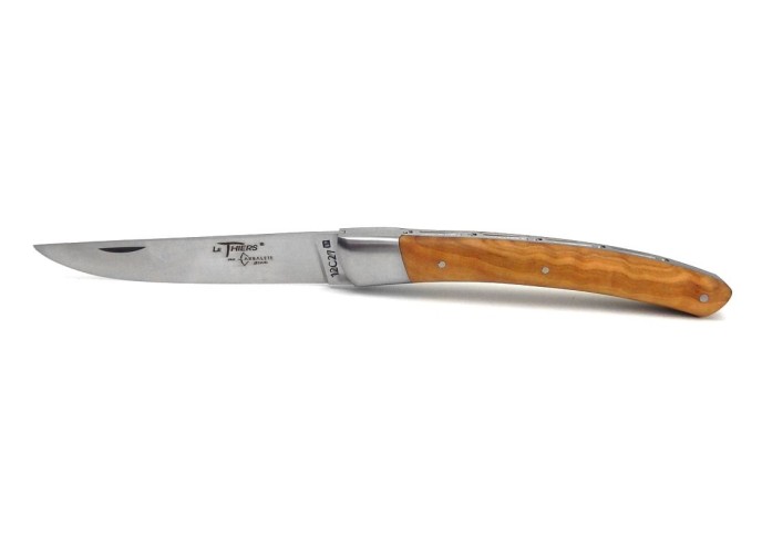 Le Thiers ® folding knife guilloché, 12 cm olive wood handle, matt finish