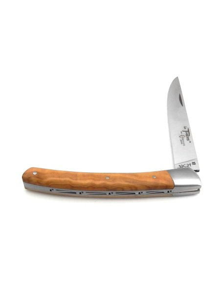 Le Thiers ® folding knife guilloché, 12 cm olive wood handle, matt finish