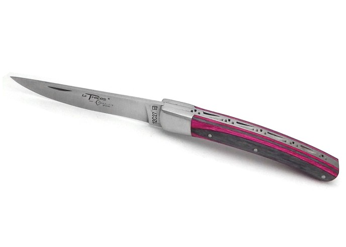 Le Thiers ® folding knife guilloché, 11 cm pink laminated birchwood handle, matt finish