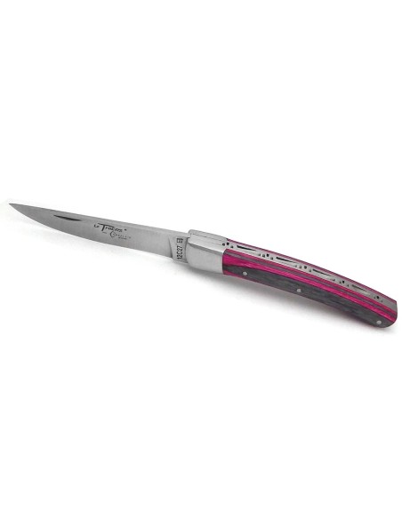 Le Thiers ® pliant guilloché main, manche bouleau lamellé collé rose de 11 cm, finition mat