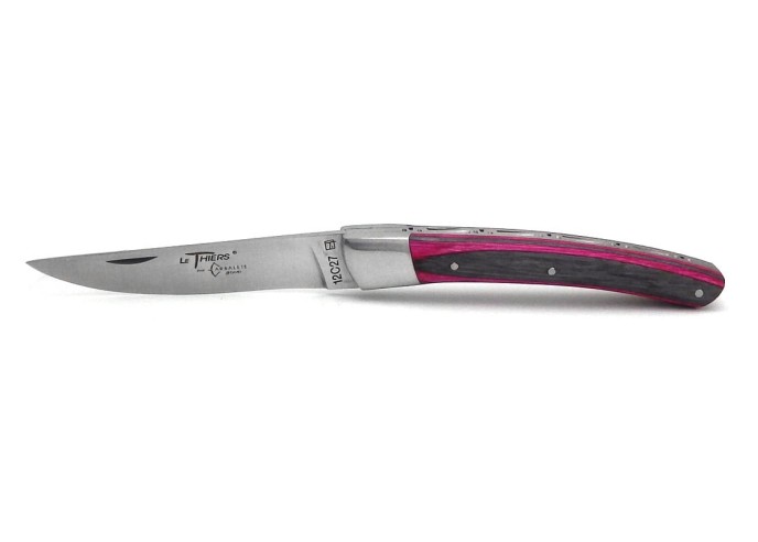 Le Thiers ® pliant guilloché main, manche bouleau lamellé collé rose de 11 cm, finition mat