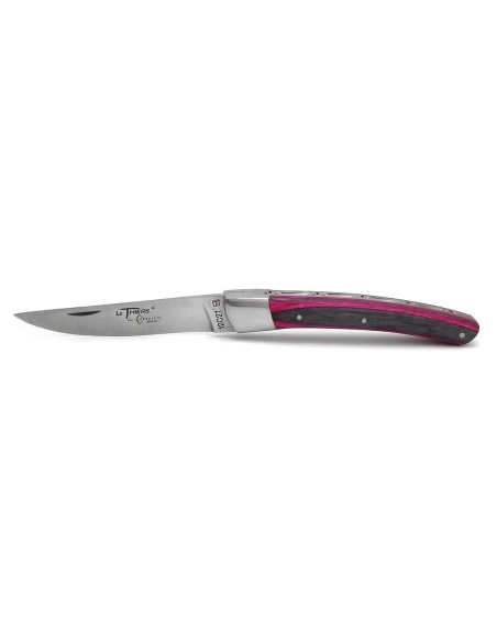 Le Thiers ® pliant guilloché main, manche bouleau lamellé collé rose de 11 cm, finition mat
