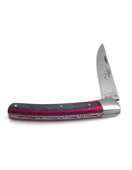 Le Thiers ® pliant guilloché main, manche bouleau lamellé rose de 11 cm, finition mat