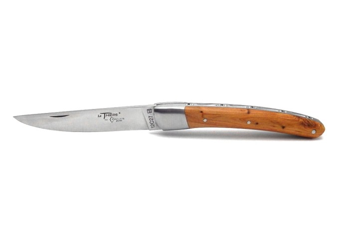 Le Thiers ® folding knife guilloché, 11 cm juniper wood handle, matt finish