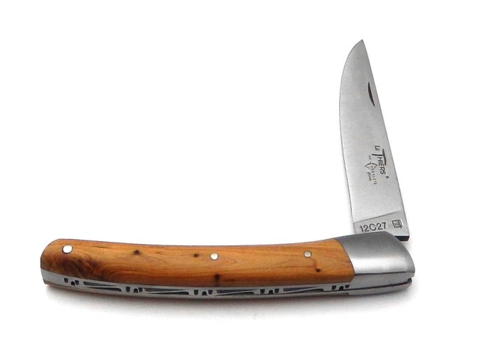 Le Thiers ® folding knife guilloché, 11 cm juniper wood handle, matt finish