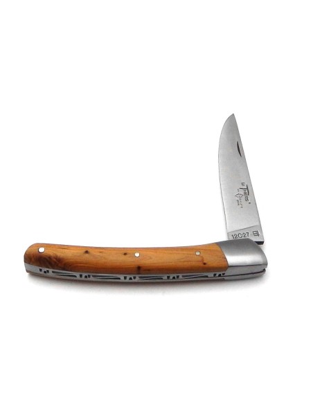 Le Thiers ® folding knife guilloché, 11 cm juniper wood handle, matt finish