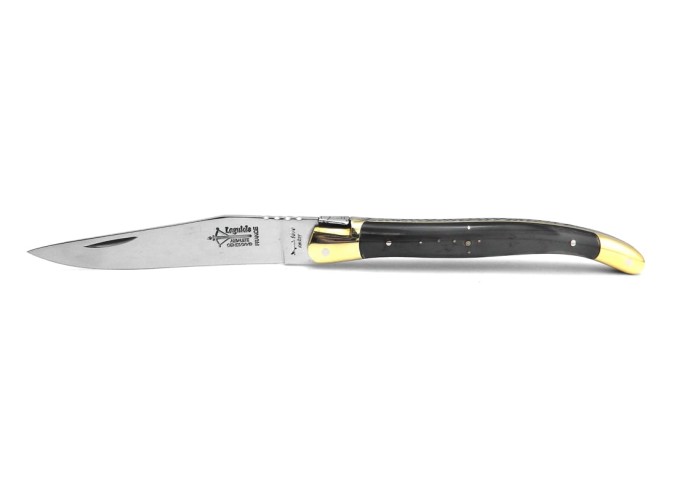 Laguiole folding knife, black horn style handle, shinny finish