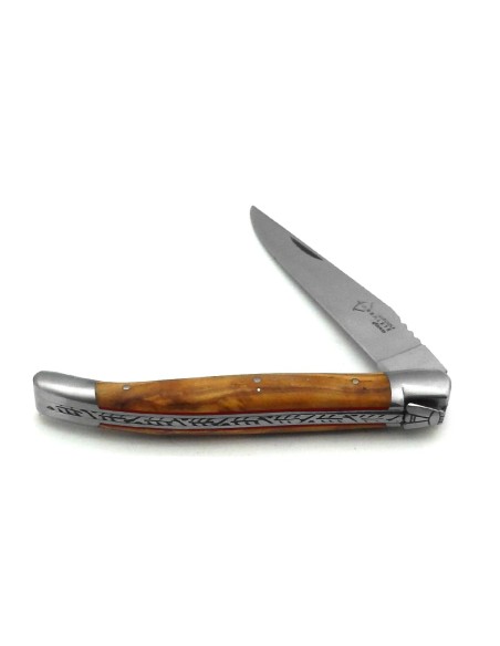 Laguiole Prestige folding knife, olive wood & red underscale handle, matt finish