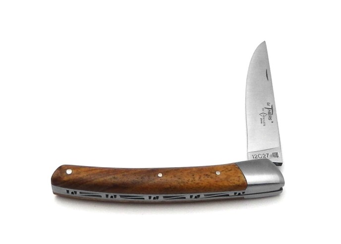Le Thiers ® folding knife guilloché, walnut wood handle, matt finish