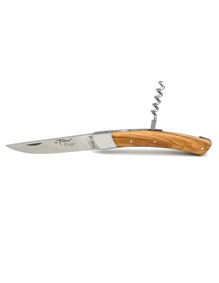 Le Thiers ® folding knife guilloché, blade and corkscrew, olive wood handle