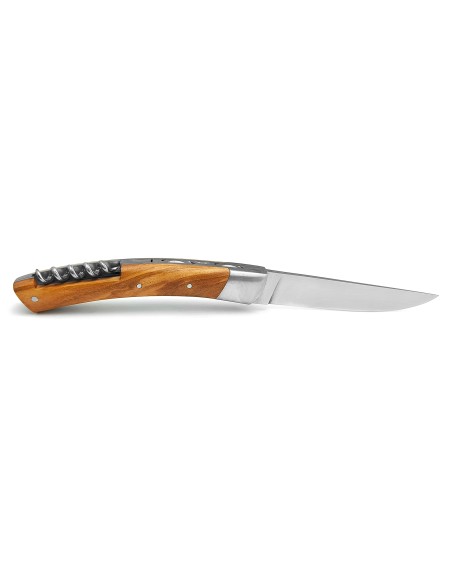 Le Thiers ® folding knife guilloché, blade and corkscrew, olive wood handle