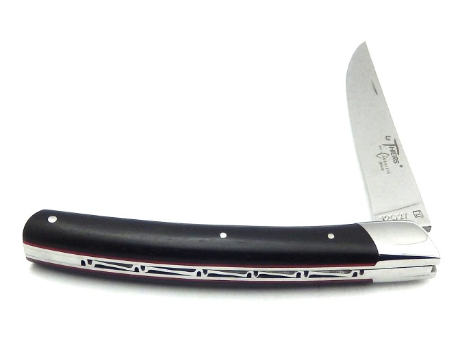Le Thiers ® folding knife guilloché, ebony wood with red underscale