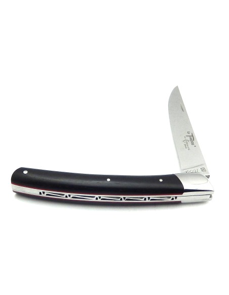 Le Thiers ® folding knife guilloché, ebony wood with red underscale
