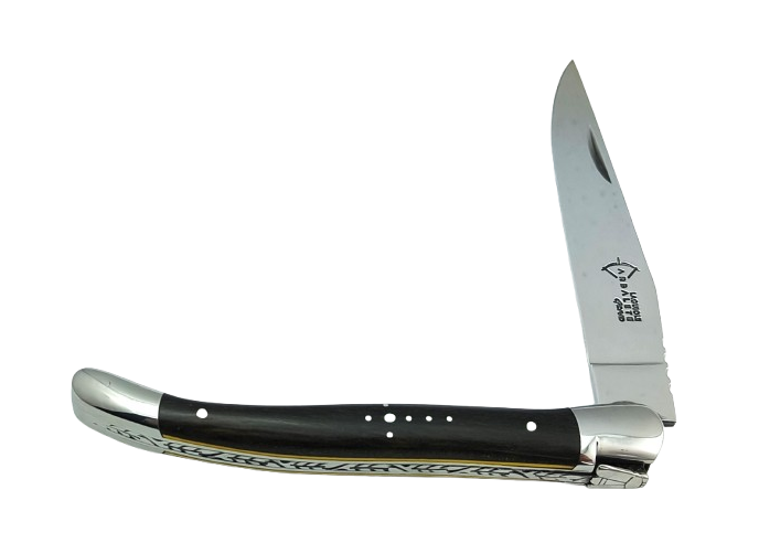 Laguiole knife, ebony & yellow spacer - Arbalete G.David