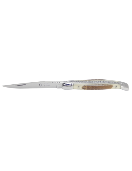 Laguiole pliant Prestige, manche inclusion de 2 plumes de bécasse