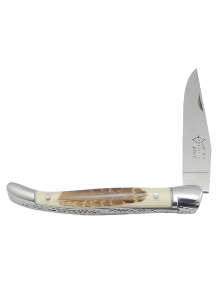 Laguiole pliant Prestige, manche inclusion de 2 plumes de bécasse