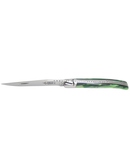 Laguiole knife for Ladies, pearly green acrylic - Arbalete G.David