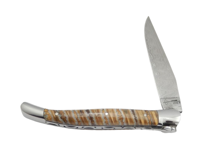Laguiole Forged, Damascus & Mammoth molar - Arbalète G.David