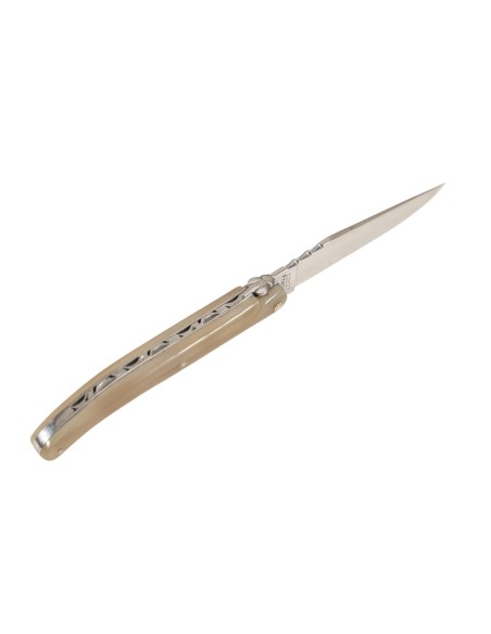 Laguiole pliant Forgé, manche en pointe de corne blonde