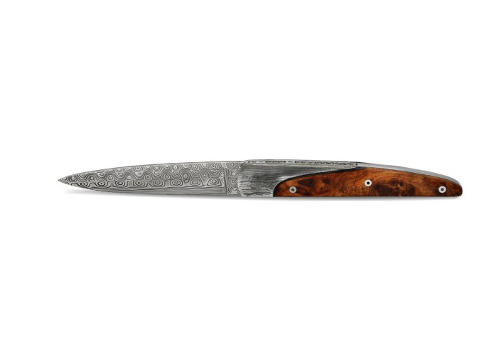 Arbalète knife, Coutellia model of 2015, Damas Blade, Thuja handle of 12cm