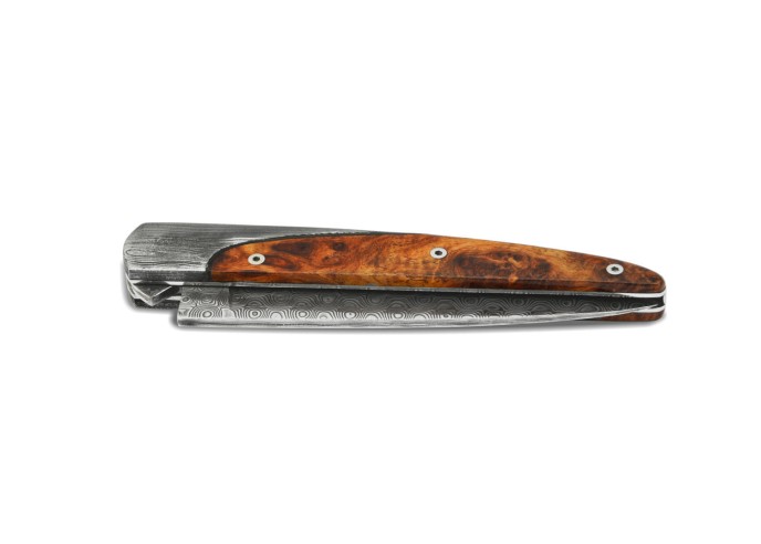 Arbalète knife, Coutellia model of 2015, Damas Blade, Thuja handle of 12cm