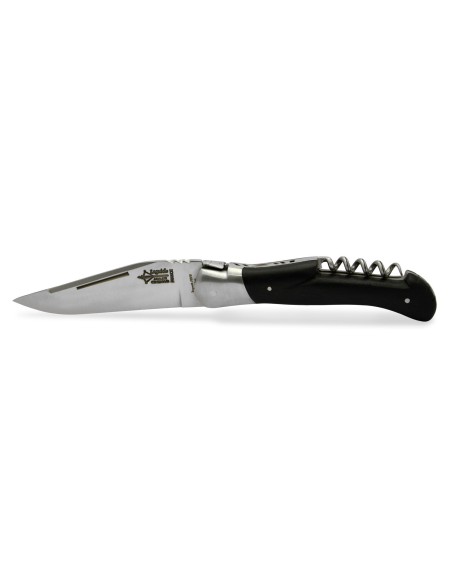 Laguiole folding knife Grande Nature "Le Celtic", blade and corkscrew, ebony wood handle, matt finish