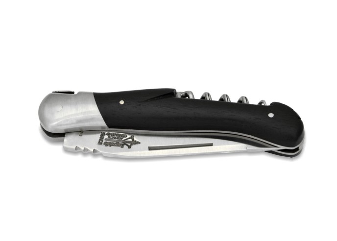 Laguiole folding knife Grande Nature "Le Celtic", blade and corkscrew, ebony wood handle, matt finish