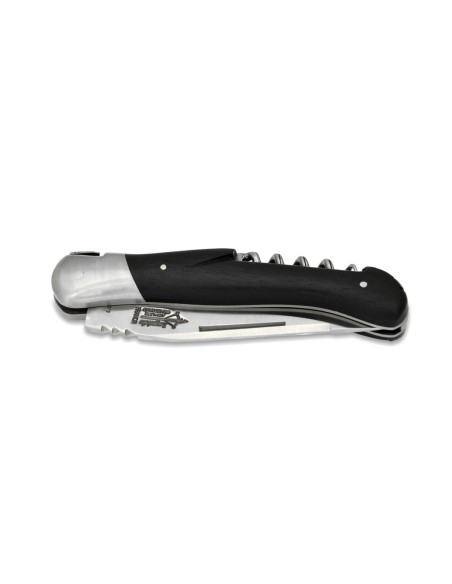 Laguiole folding knife Grande Nature "Le Celtic", blade and corkscrew, ebony wood handle, matt finish