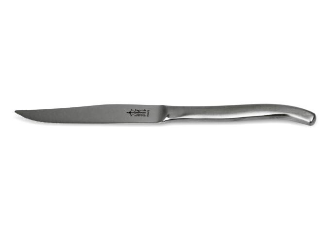 6 micro-toothed monobloc Laguiole steak knives, full matt stainless steel finish, dishwasher safe