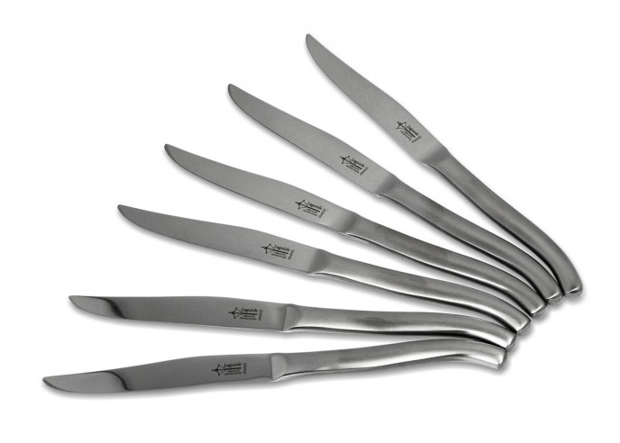 6 monoblock Laguiole steak knives, full matt stainless steel finish, dishwasher safe