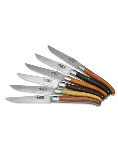 Box with 6 steak knives Laguiole Prestige, various wood handle, matt finish