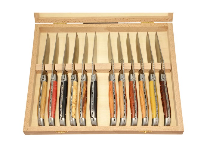 Coffret 12 couteaux Laguiole en Bois Divers 23 cm