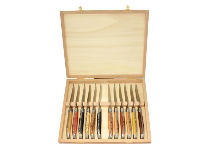 Coffret 12 couteaux Laguiole en Bois Divers 23 cm