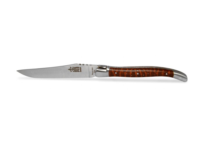6 Prestige Laguiole steak knives, Snakewood handle, shiny finish, 23 cm